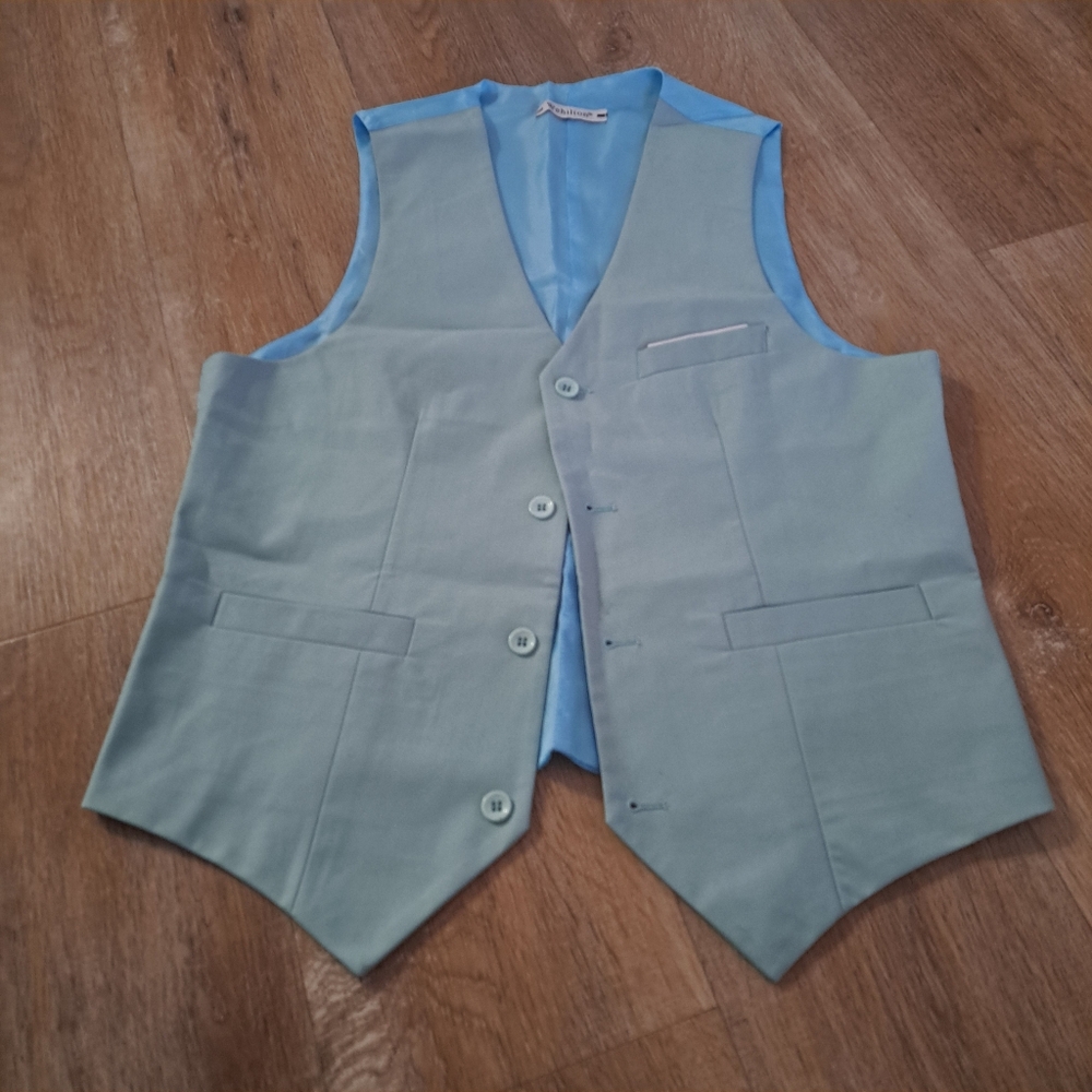 Wehilion Suit Vest Light Blue Mint Green Button-Up Men's Size XS